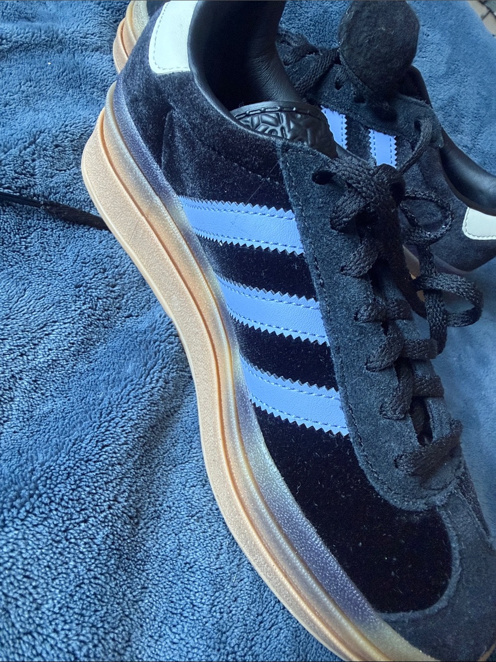 adidas Black Suede Sneakers with light purple Stripes and Gum Outsole - Picture 7 of 7